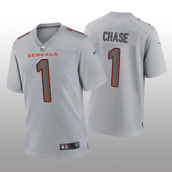 Men's Gray Cincinnati Bengals #1 Ja'Marr Chase Atmosphere Fashion Stitched Game Jersey